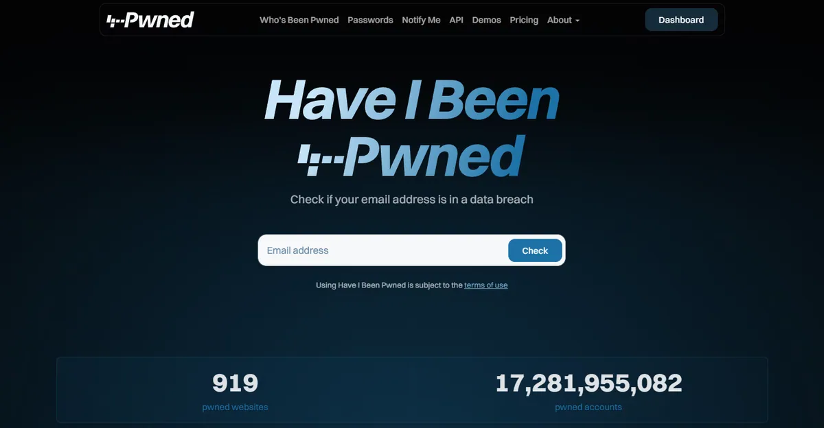 Widok wyszukiwarki Have I Been Pwned
